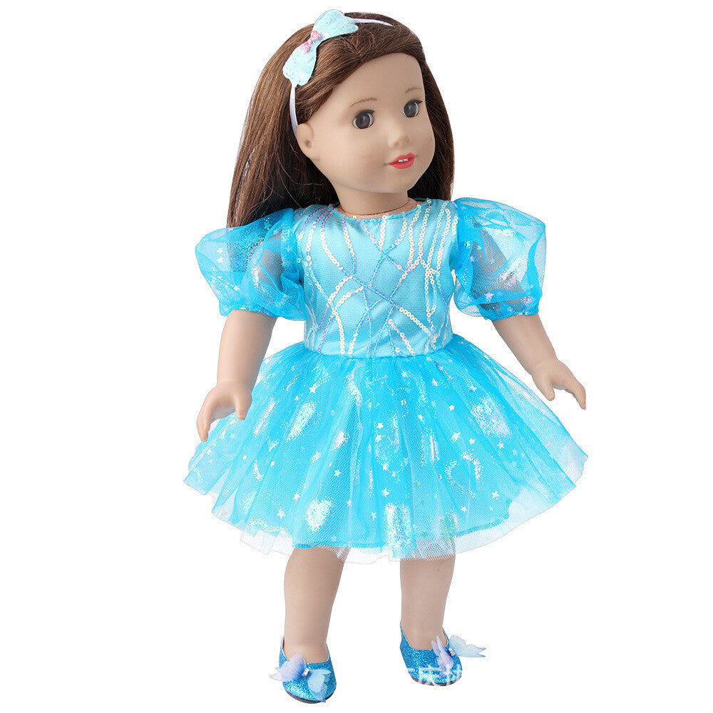 Blue Bubble-Sleeve Party Dress & Headband Set | 18" Doll Outfit