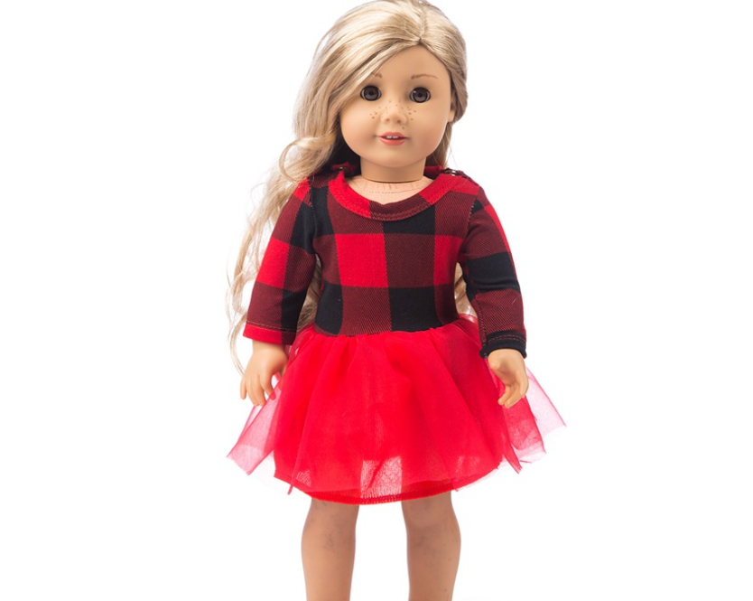 Red Plaid Tulle Dress | 18" Doll Outfit