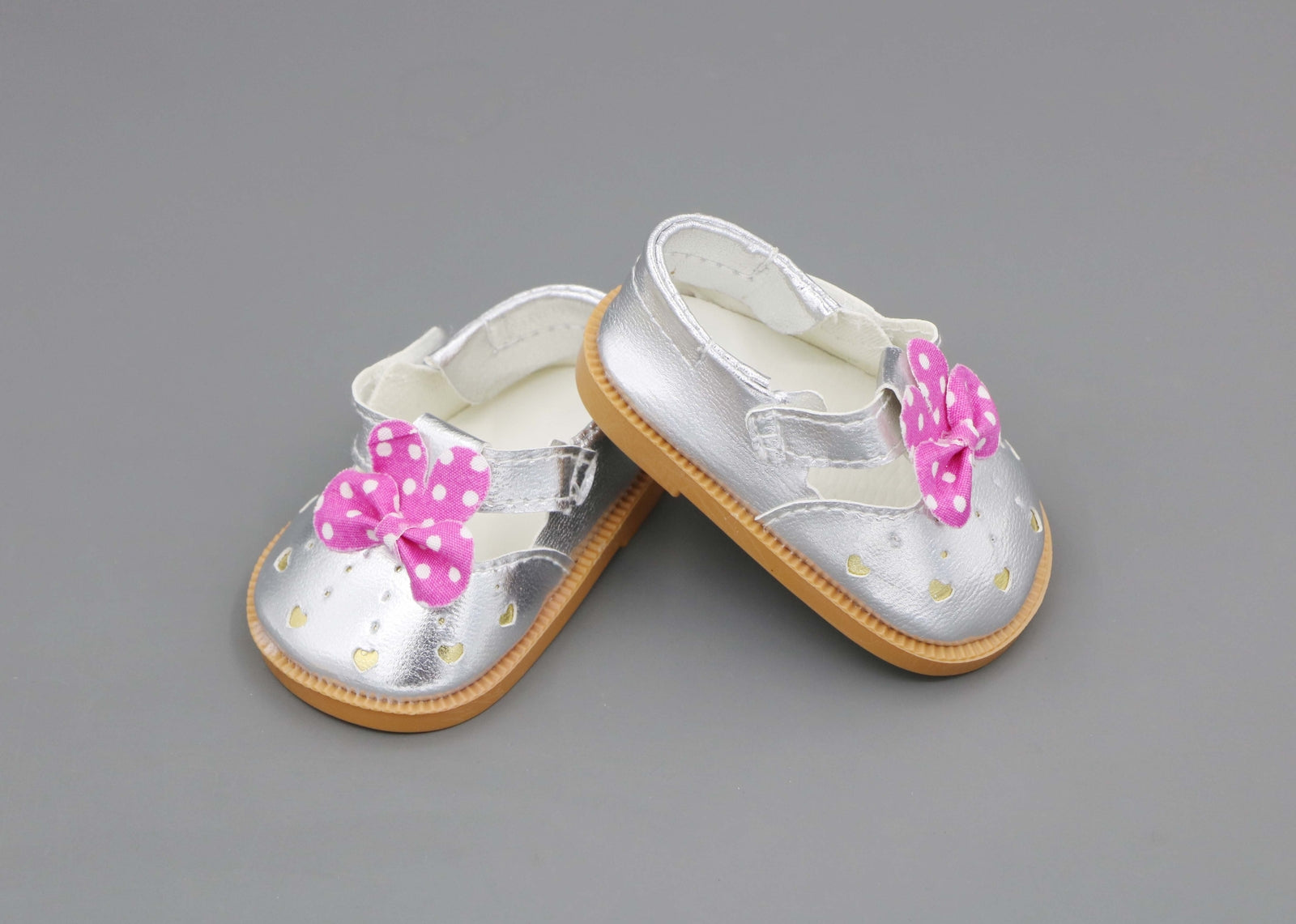 Silver Shimmer Flats with Pink Flower for 18" Doll shoes