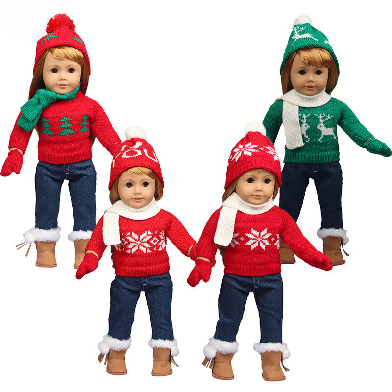 Christmas Skating Outfit Set for 18" Dolls Winter Clothes