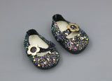 Black Sequin Mary Jane Flats made for 18'' doll shoes