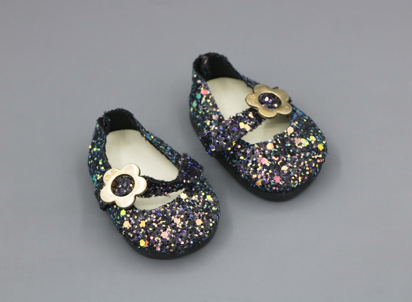 Black Sequin Mary Jane Flats made for 18'' doll shoes