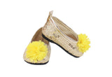 Yellow Sequin Flower Slip-On Flats made for 18'' doll shoes