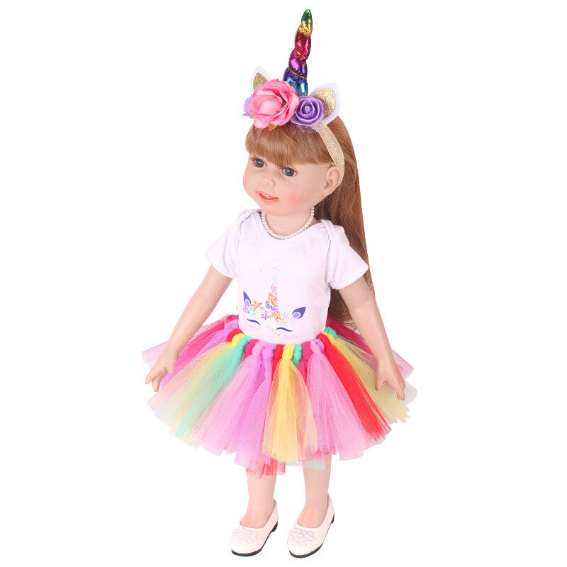 Unicorn Rainbow Tulle Skirt Outfit | 18'' Doll
