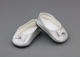 Silver Glitter Bow Flats for 18" Doll | Cute Party Shoes