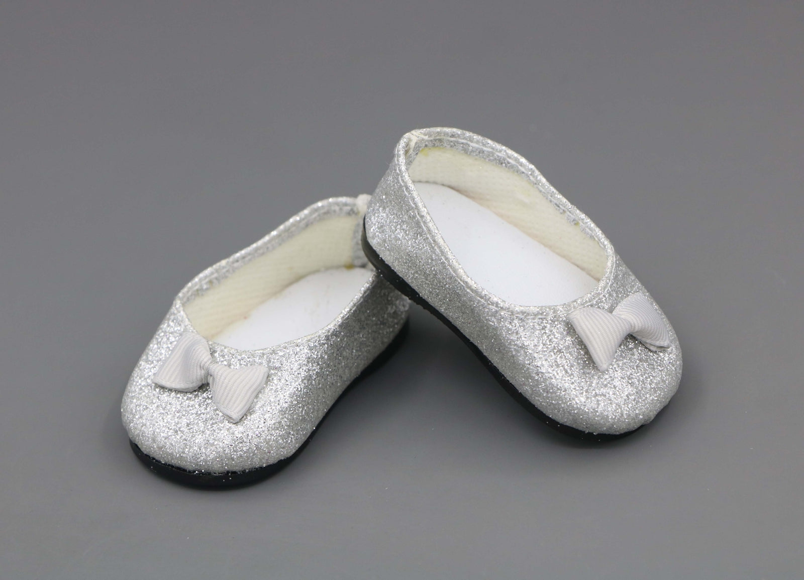 Silver Glitter Bow Flats for 18" Doll | Cute Party Shoes