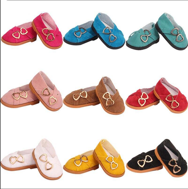 Faux Suede Double Heart Flats for 18" Dolls (Multiple Colors)