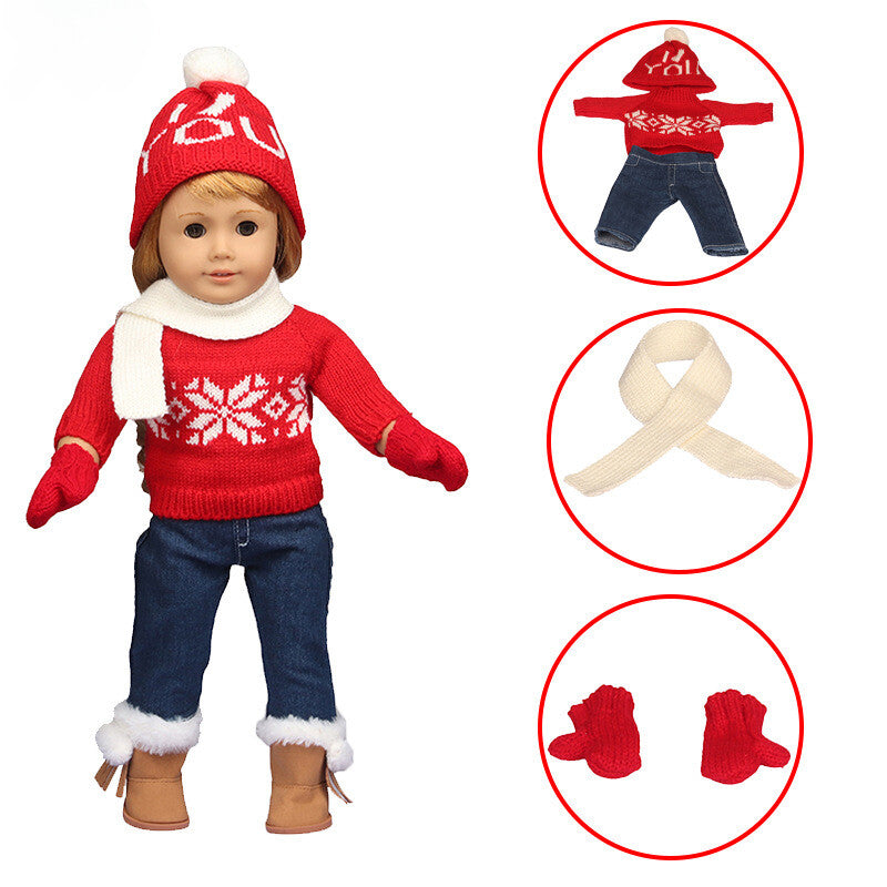 Christmas Skating Outfit Set for 18" Dolls Winter Clothes