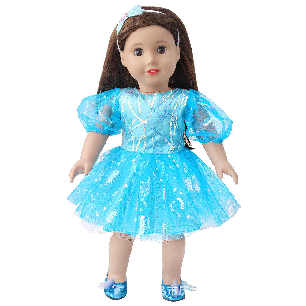 Blue Bubble-Sleeve Party Dress & Headband Set | 18" Doll Outfit