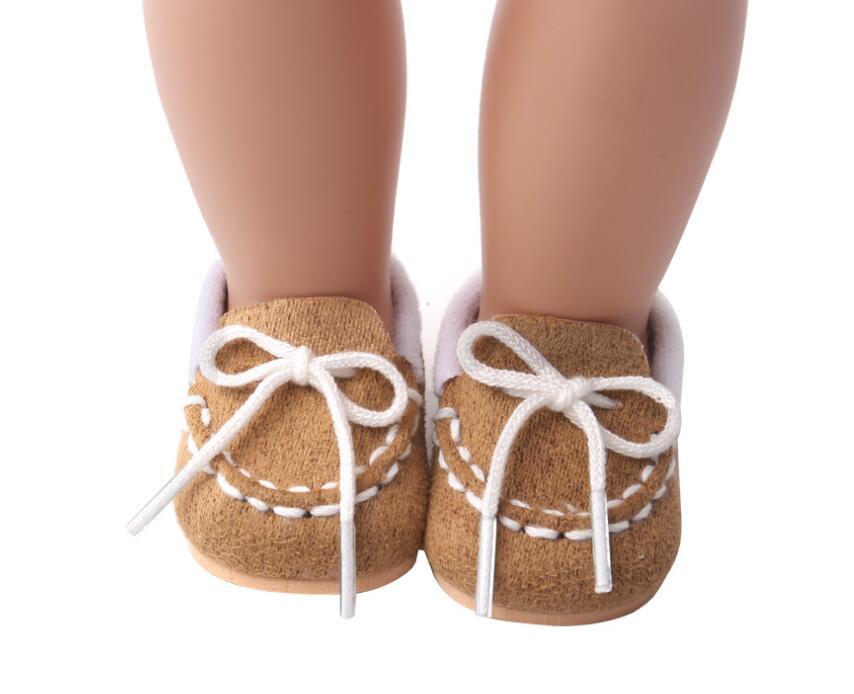 Cute Brown Cotton Lace-Up Shoes made for 18'' doll