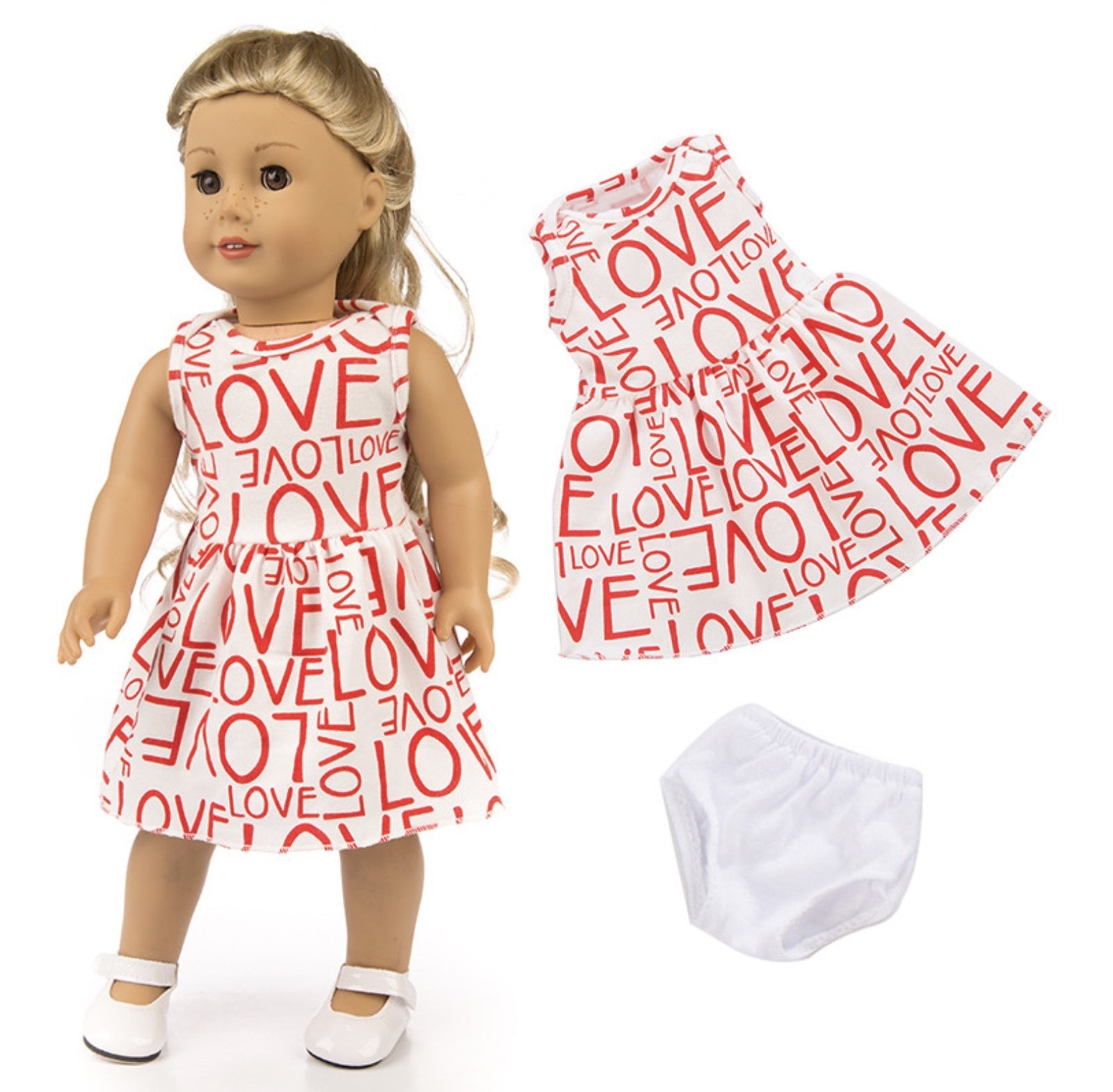 Love Pattern Dress & Underwear Set | 18" Doll Party Outfit