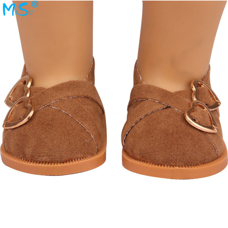Faux Suede Double Heart Flats for 18" Dolls (Multiple Colors)