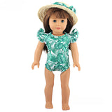 18" Doll Beach Swimsuit Outfit | Green Leaf Print with Hat & Headband