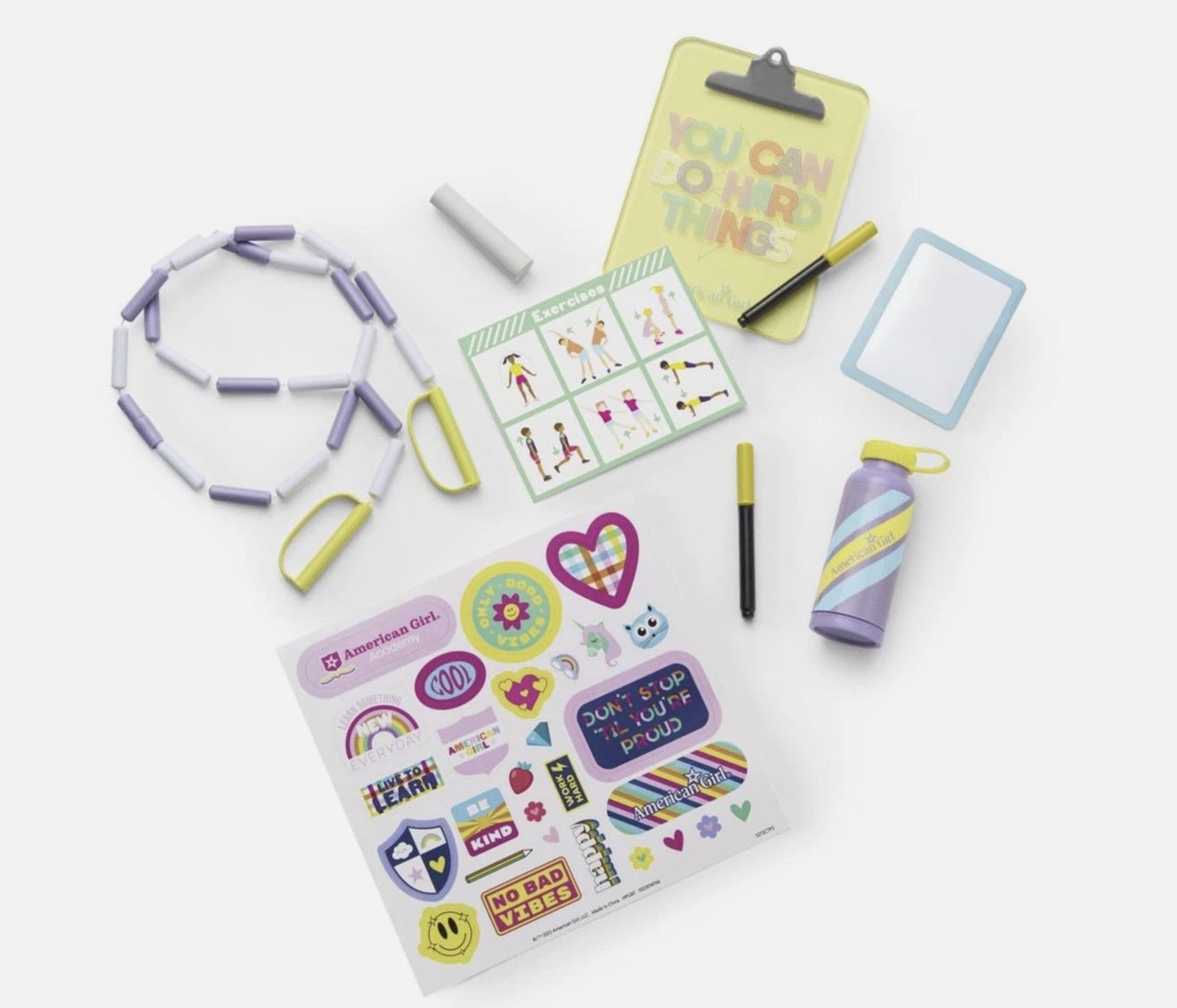 American Girl Colorful Cubbies Locker Set for 18" Doll Clipboard Jump Rope Water Bottle Stickers School Accessory