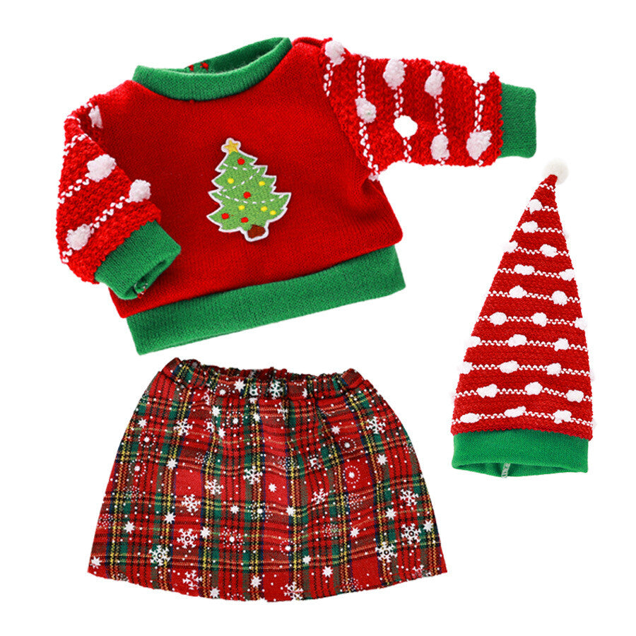 3-Piece Christmas Outfit Set | 18" Doll Sweater, Hat & Skirt