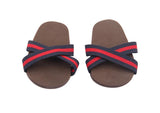 Summer Cross-Strap Sandals for 18" Doll - Brown with Red & Blue Stripes