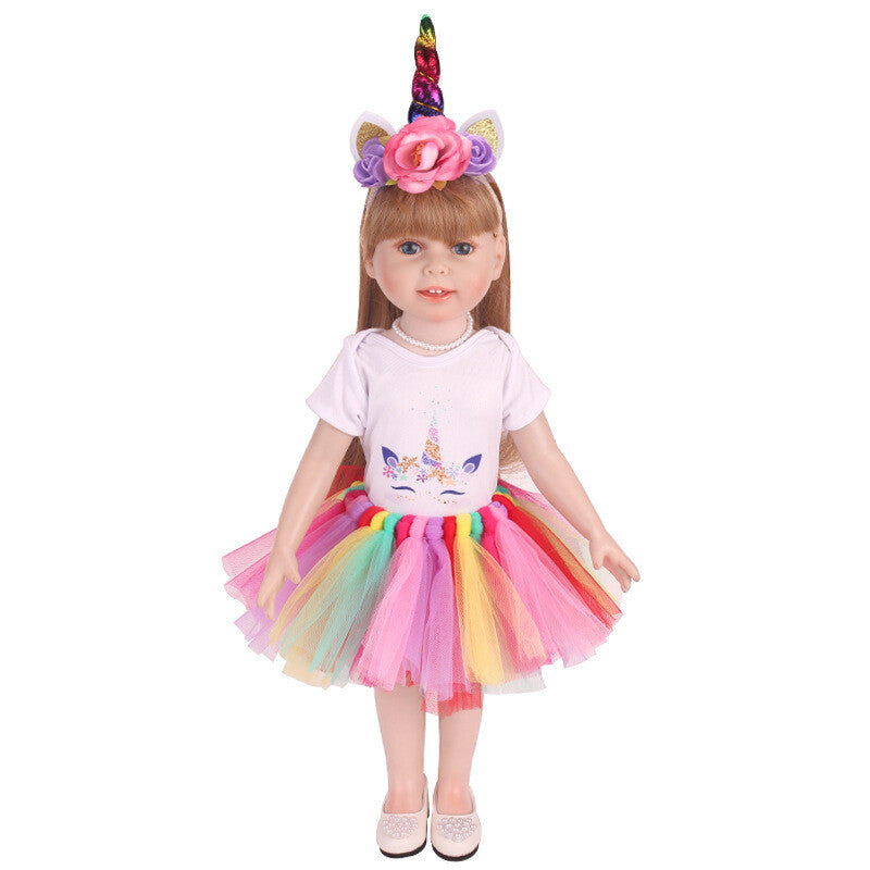 Unicorn Rainbow Tulle Skirt Outfit | 18'' Doll