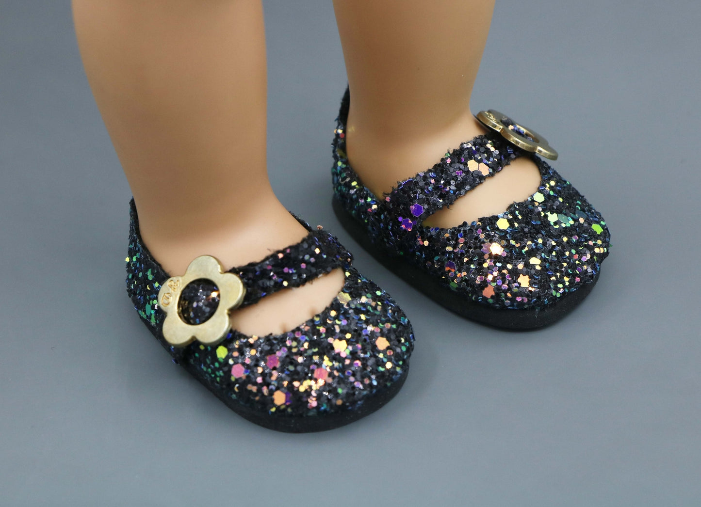 Black Sequin Mary Jane Flats made for 18'' doll shoes