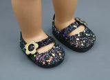 Black Sequin Mary Jane Flats made for 18'' doll shoes