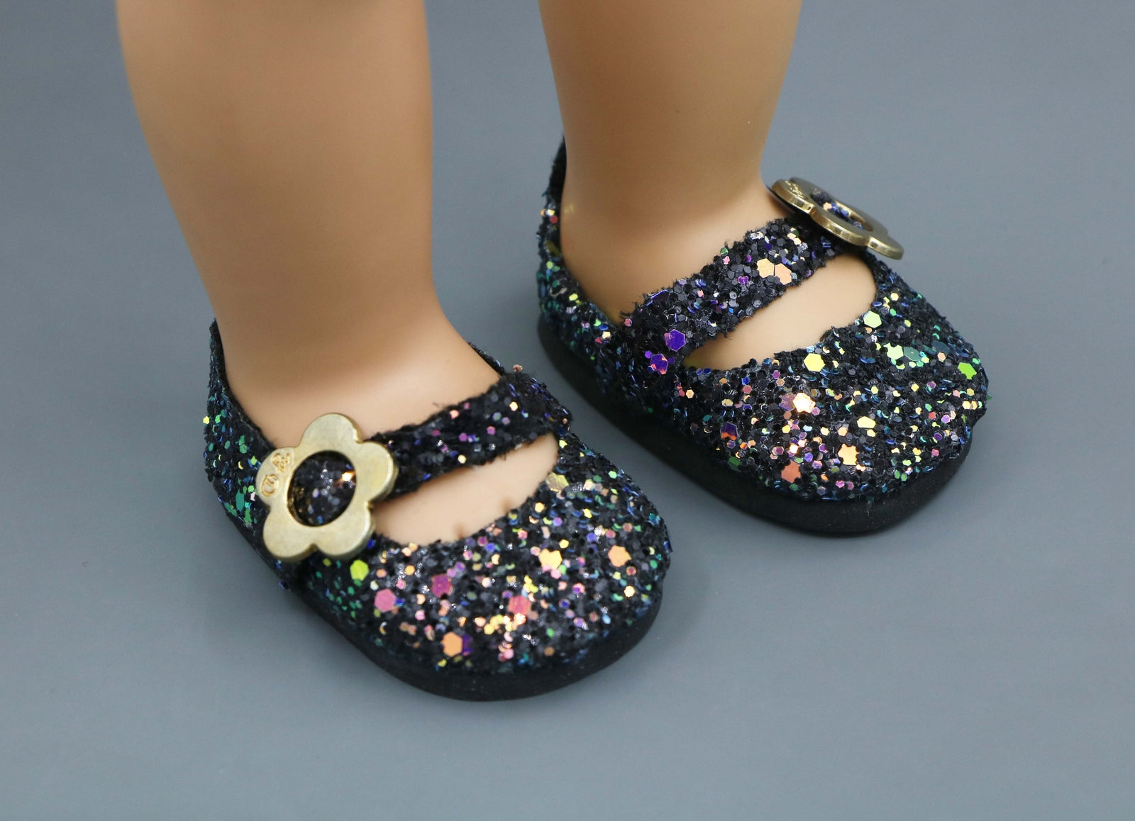 Black Sequin Mary Jane Flats made for 18'' doll shoes