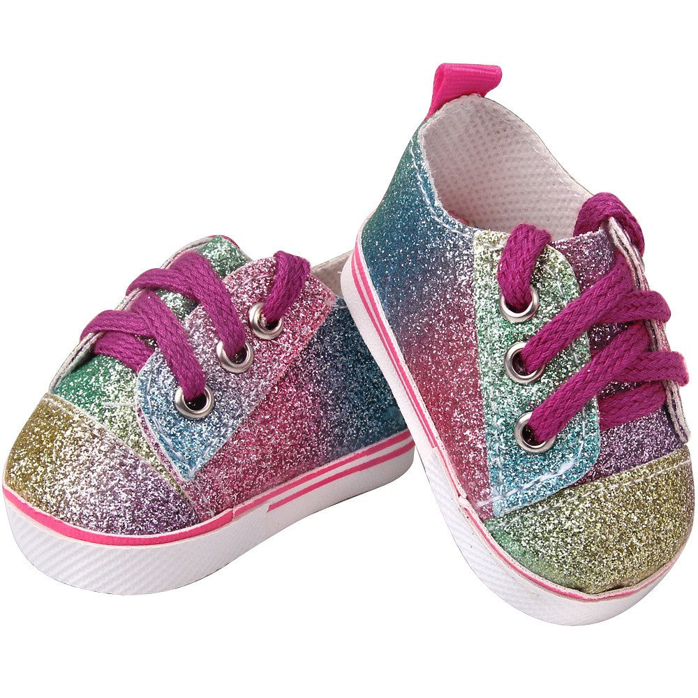 Sparkling Rainbow Glitter Sneakers | 18" Doll Shoes