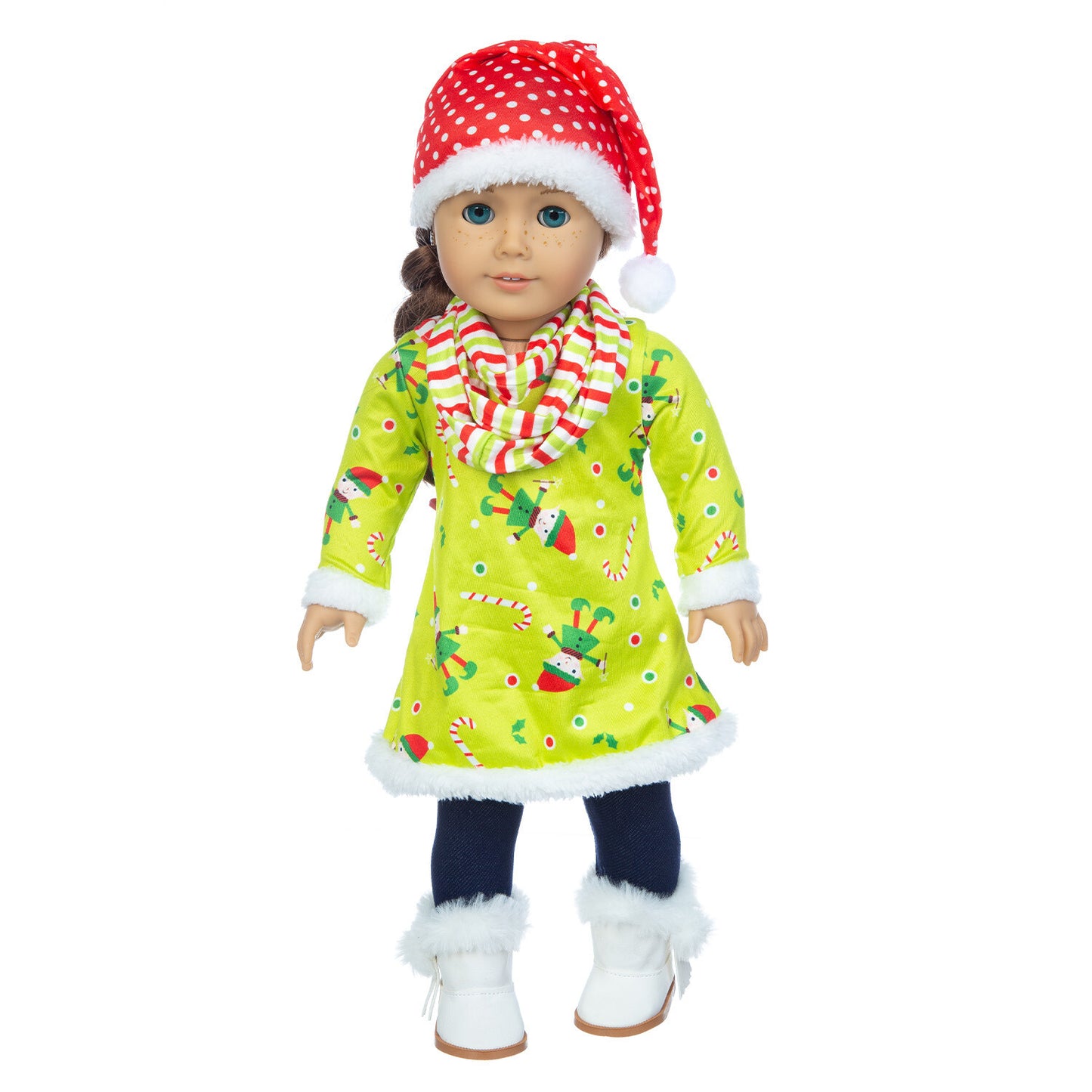 18" Doll Christmas Dress Outfit Set with Hat & Scarf (3 Styles)