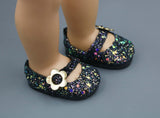 Black Sequin Mary Jane Flats made for 18'' doll shoes