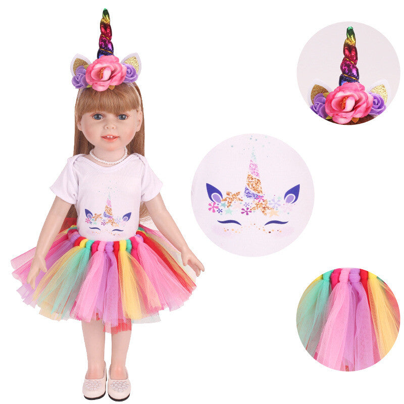 Unicorn Rainbow Tulle Skirt Outfit | 18'' Doll