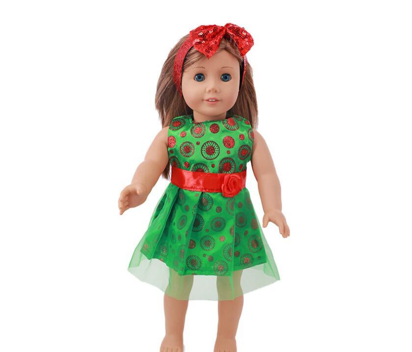 Green Holiday Dress & Red Bow Headband Set | for 18" Doll Party Outfit