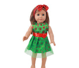 Green Holiday Dress & Red Bow Headband Set | for 18" Doll Party Outfit
