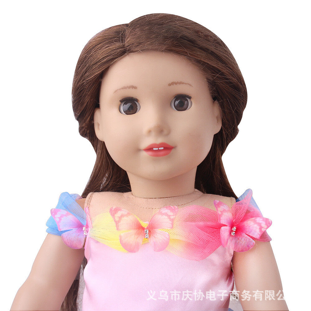Pink Rainbow Butterfly Mesh Party Dress | 18" Doll Outfit