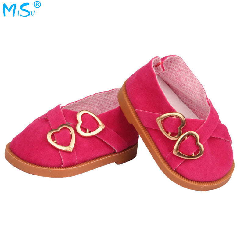 Faux Suede Double Heart Flats for 18" Dolls (Multiple Colors)