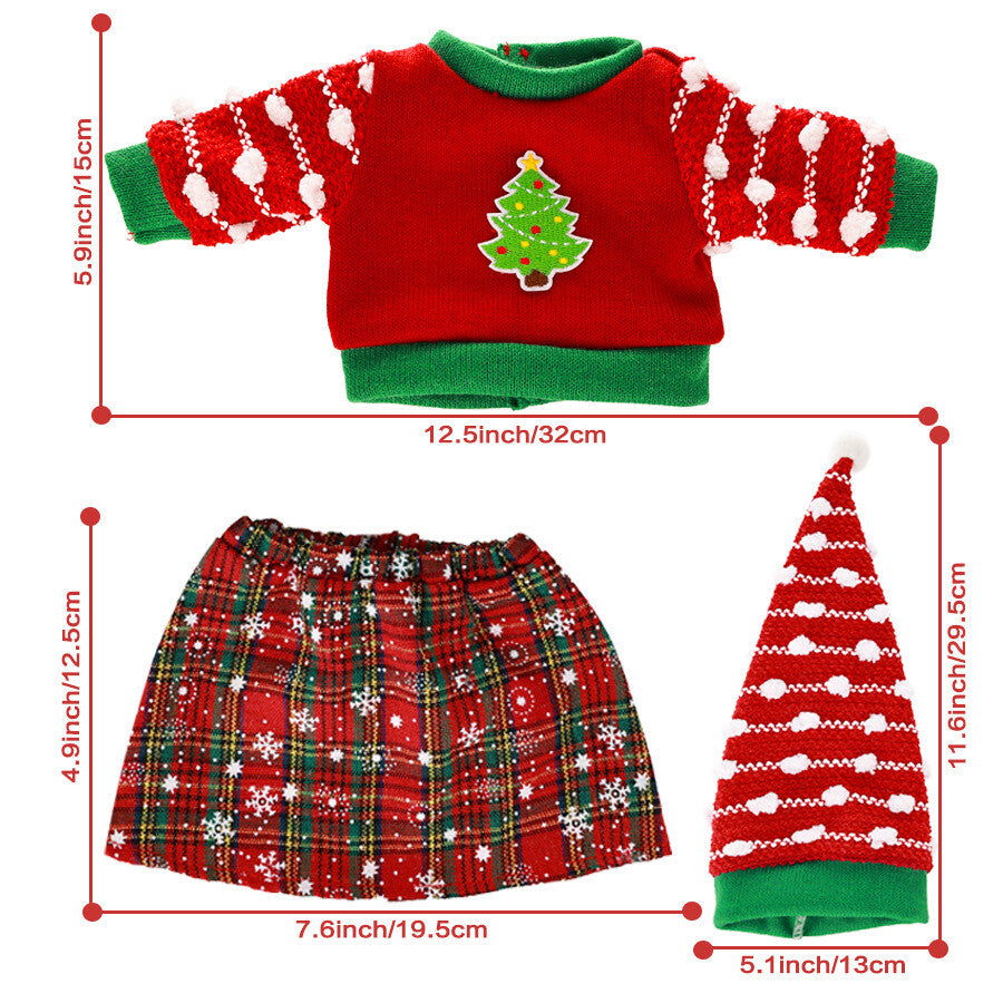 Christmas Outfit Sweater, Hat & Skirt Set | 18" Doll Clothes