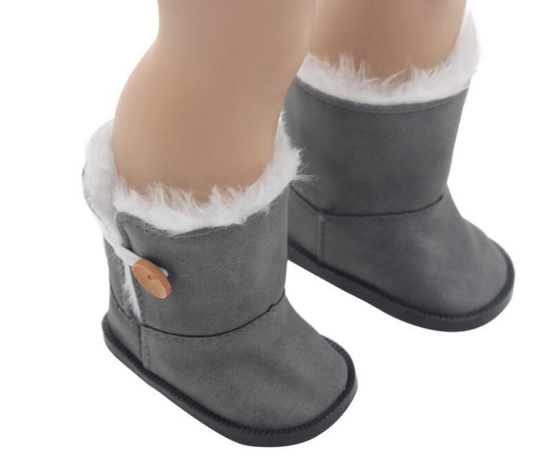 Dark Gray Fur-Lined Snow Boots for 18" Doll - Winter Doll Shoes