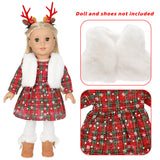 Red Plaid Christmas Outfit Set for 18" Doll | Shirt, Fur Vest & Tights