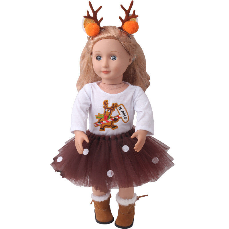 Christmas Gauze Skirt Outfit with Deer Hair Clips for 18" Dolls Clothes
