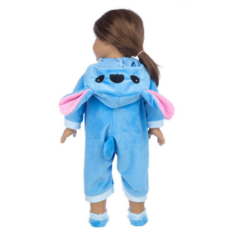Animal Onesie Pajamas & Slippers for 18" Dolls Sleepover Clothes