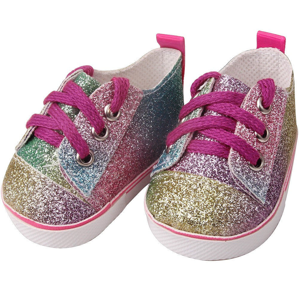 Sparkling Rainbow Glitter Sneakers | 18" Doll Shoes
