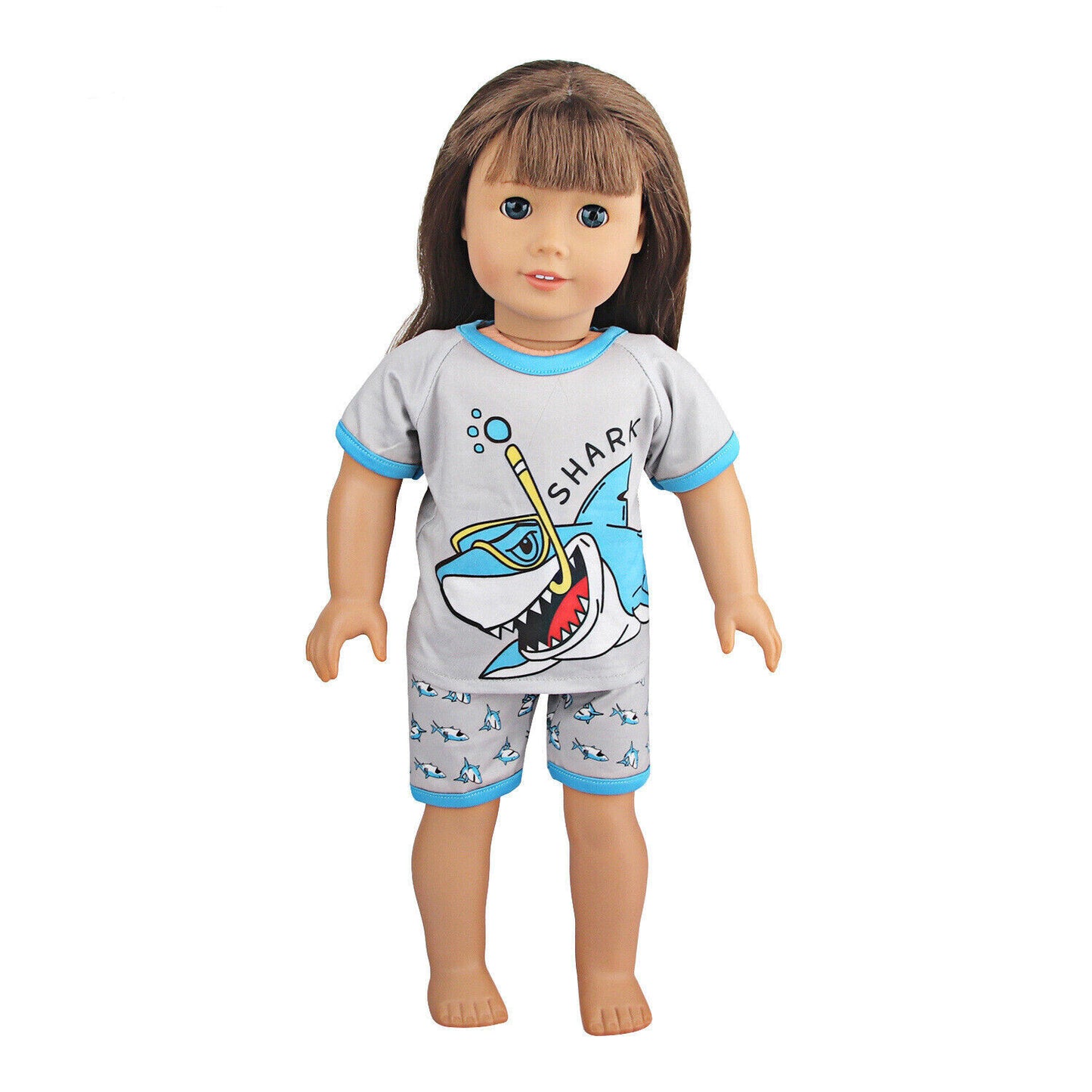 Shark Print T-shirt & Shorts Set | Fits 18" Doll Summer Beach Clothes