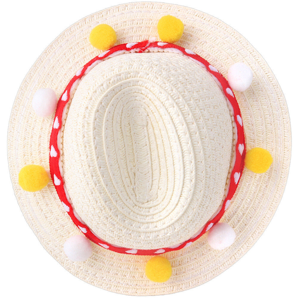 Pom-Pom Straw Sun Hat | 18" Doll Accessory