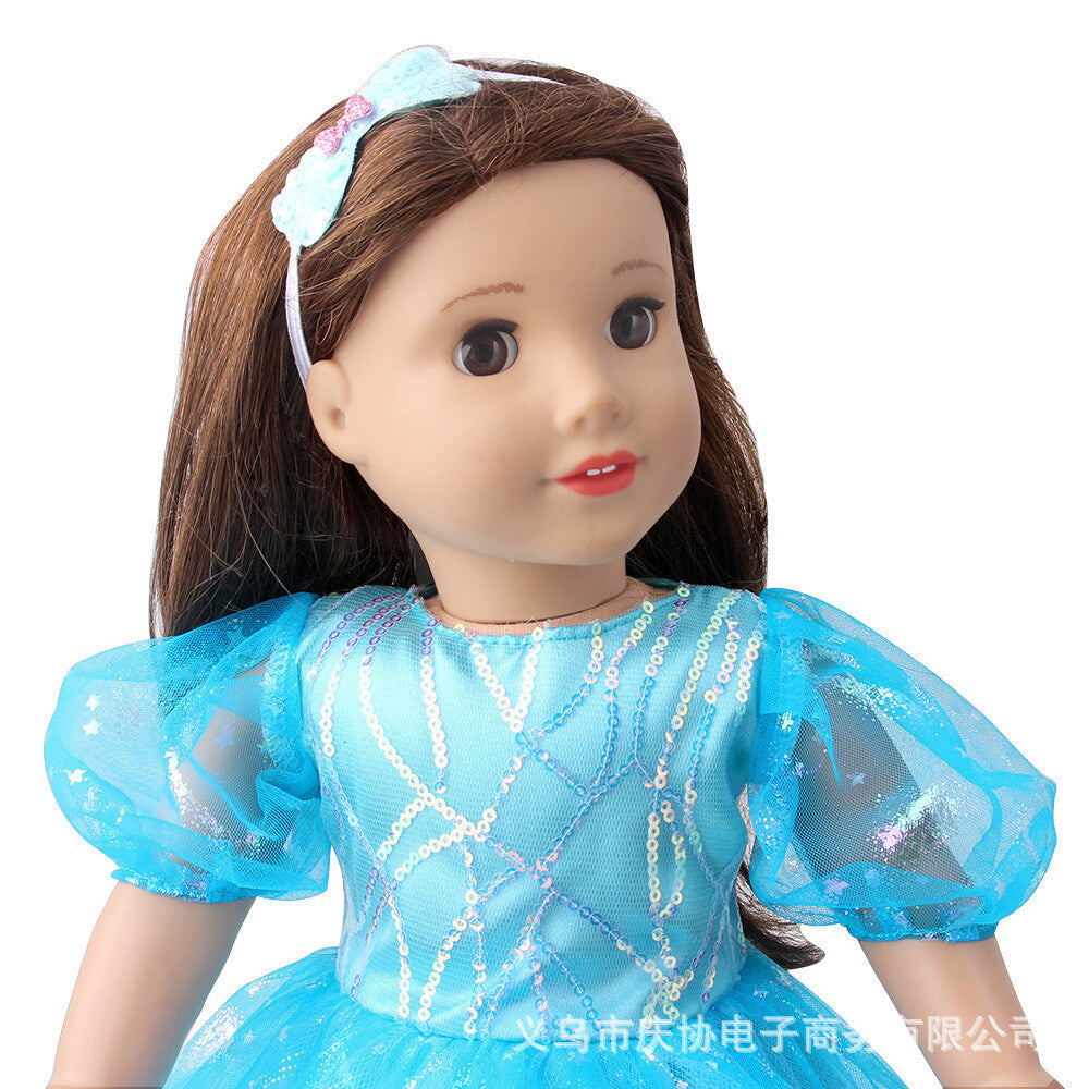 Blue Bubble-Sleeve Party Dress & Headband Set | 18" Doll Outfit