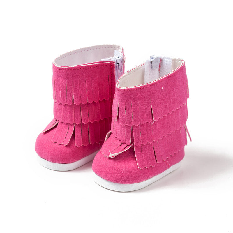 Pink Fringe Boots for 18" Doll | Western-Style Footwear