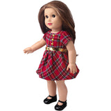 Checkered dress & belt made for 18'' doll outfit party clothes