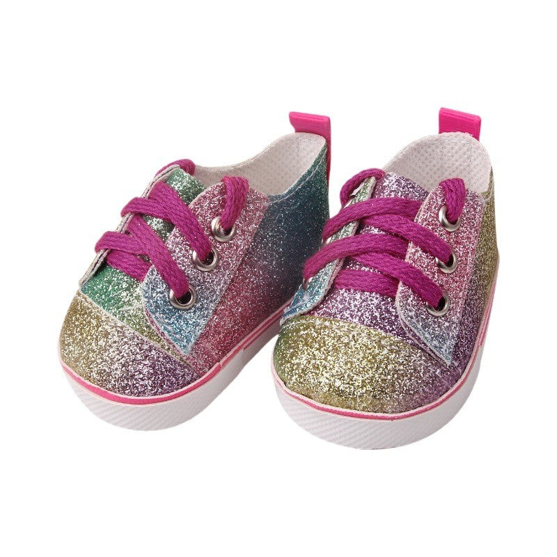 Sparkling Rainbow Glitter Sneakers | 18" Doll Shoes