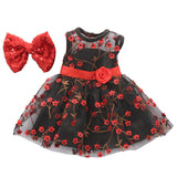 Black & Red Floral Tulle Dress with Bow Set | 18" Doll Party Outfit