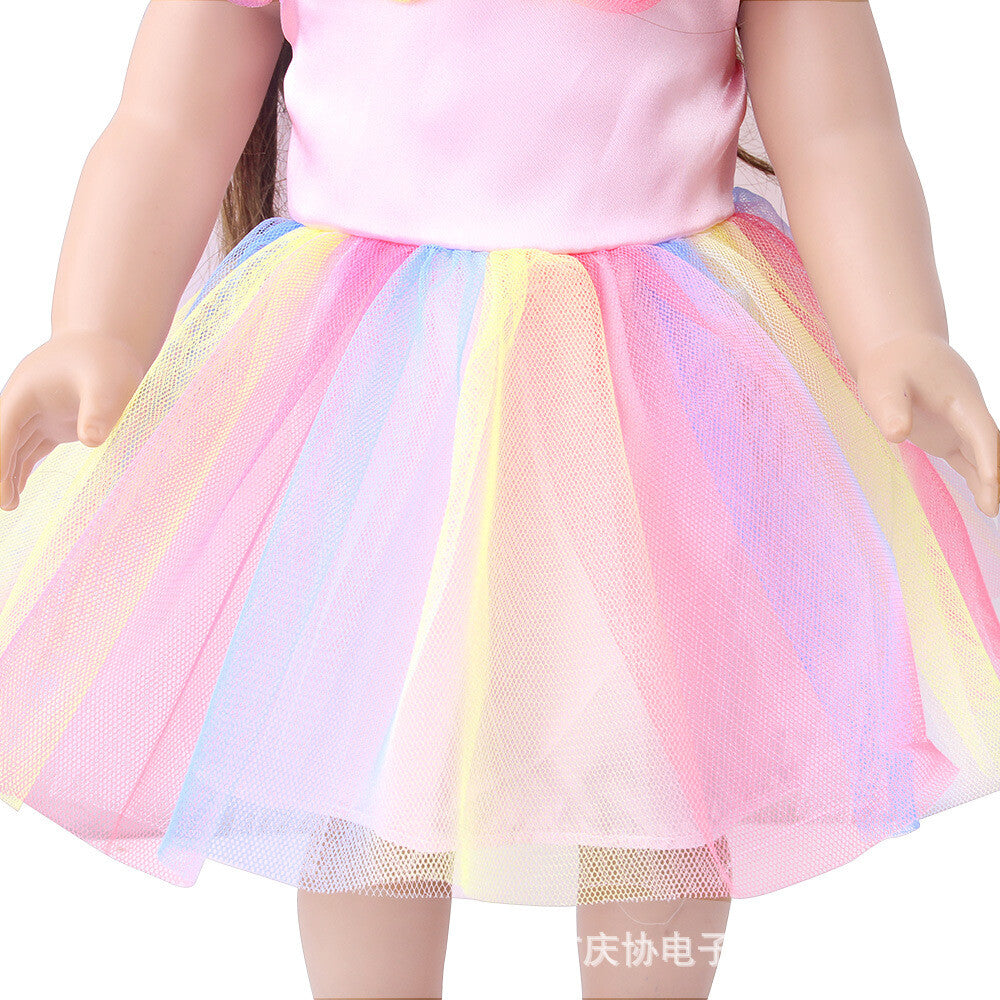 Pink Rainbow Butterfly Mesh Party Dress | 18" Doll Outfit