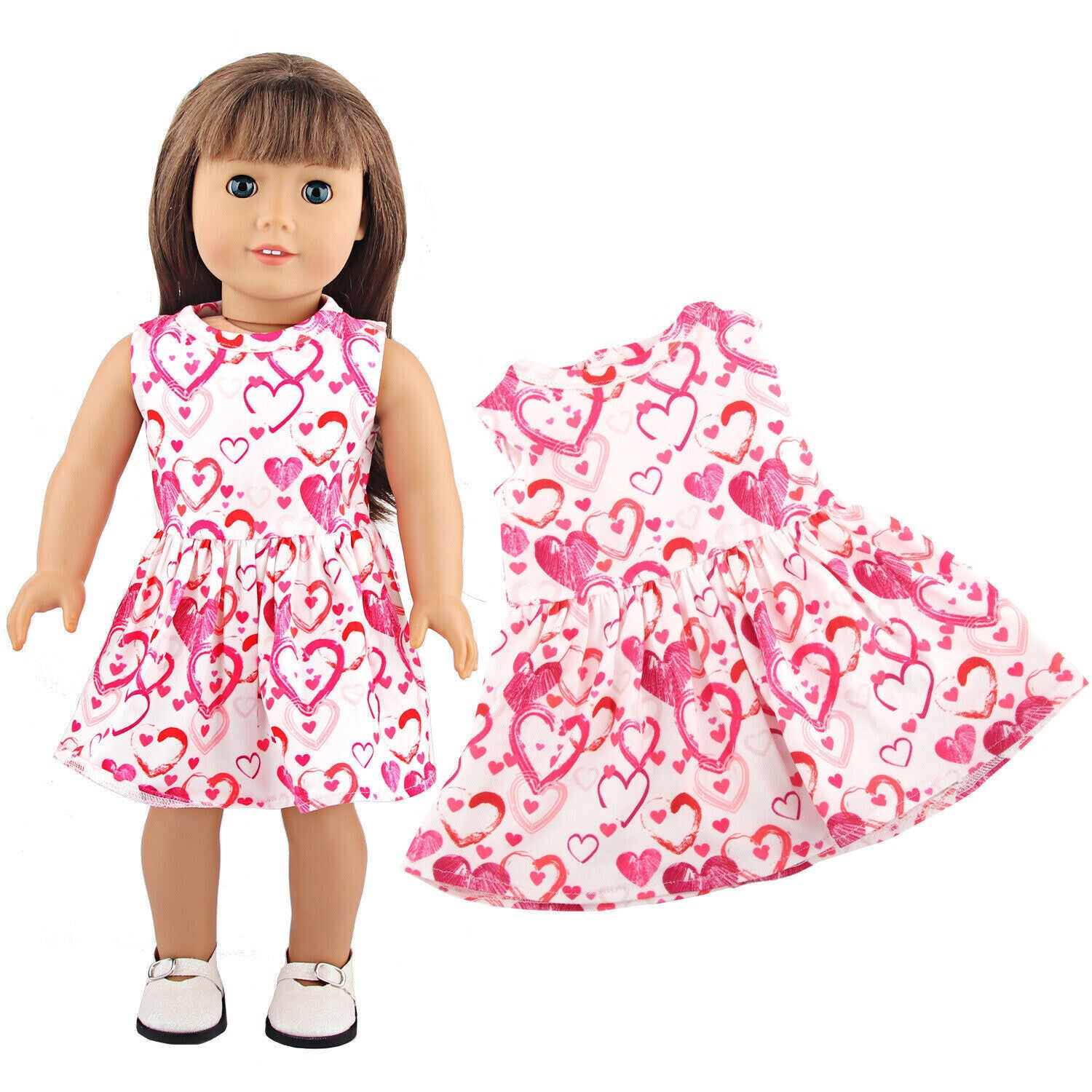 Pink Heart Pattern Party Dress | 18" Doll Clothes