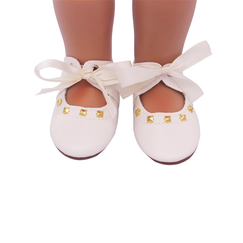 White Bow Tie Flats | Fits 18" Doll Footwear