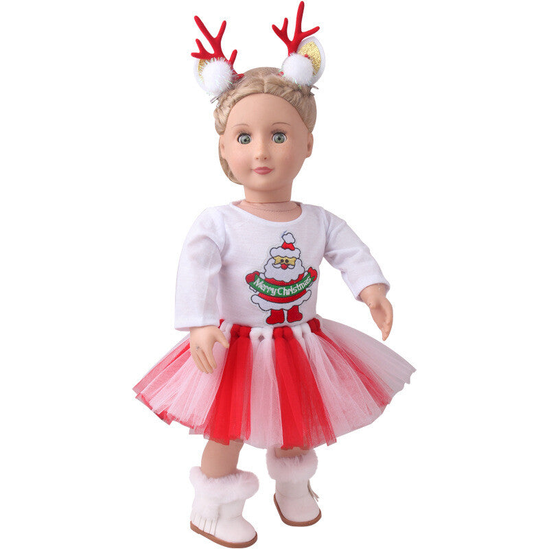Christmas Gauze Skirt Outfit with Deer Hair Clips for 18" Dolls Clothes