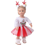 Christmas Gauze Skirt Outfit with Deer Hair Clips for 18" Dolls Clothes
